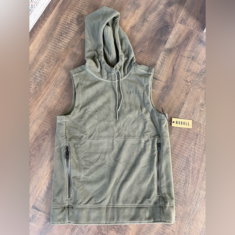 NOBULL Khaki Sleeveless Fleece Hoodie vest - Size Small